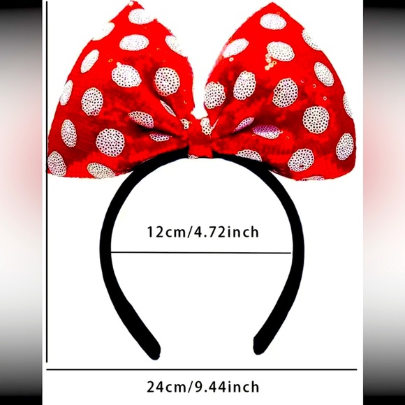 RED POLKA DOT SEQUINS BIG BOW HEADBANDS NWT - Picture 5 of 10
